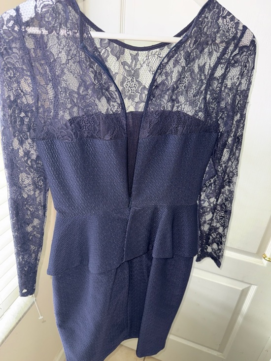 David Meister Navy Lace Long-Sleeve Peplum Sheath Dress - Picture 10 of 12